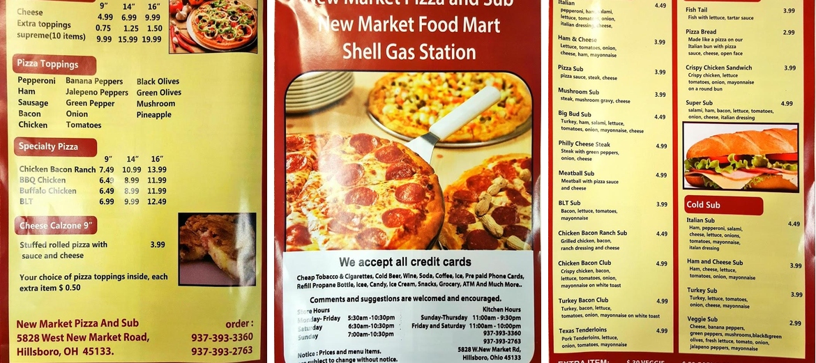 New Market Pizza Menu